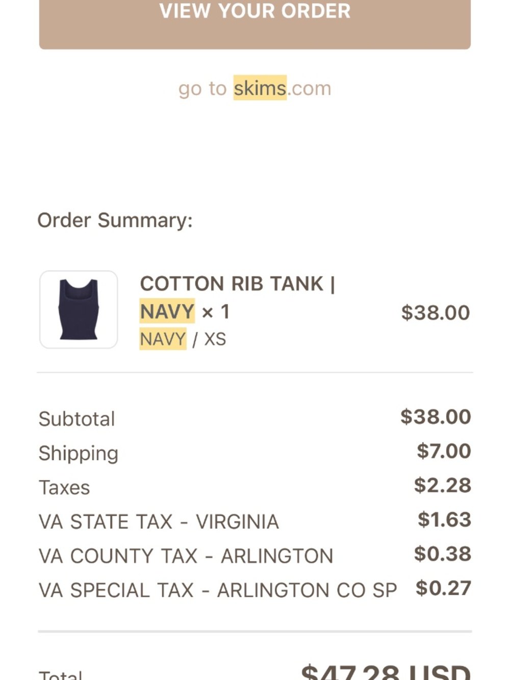 Like New Skims Cotton Rib Tank Top Navy| XS - Picture 5 of 5